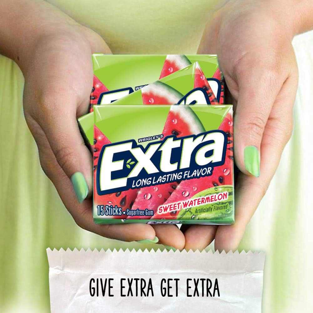 Wrigleys Extra Sweet Watermelon Sugarfree Chewing Gum Box of 10 X 15 Stick Packs