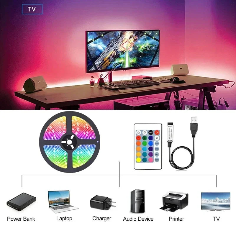 USB LED Strip Lights RGB 5050 Led Light Bluetooth App Control Flexible LED Lamp Ribbon for Room Decor TV Backlight Diode Tape