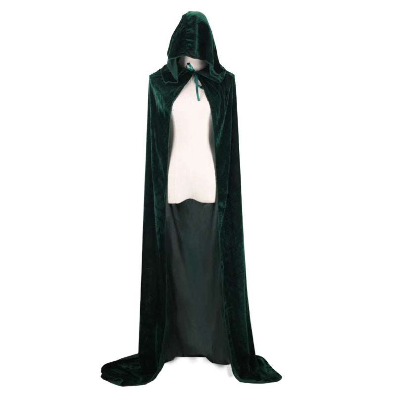 "Premium Plush Velvet Hooded Cloak Cape for Medieval Witch, Wicca, and Vampire Cosplay – Ideal for Halloween and Christmas"